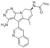 结构式 CAS# 1661854-97-2, (S)-N-(4-氨基-6-甲基-5-(喹啉-3-基)-8,9-二氢嘧啶并[5,4-b]吲嗪-8-基)丙烯酰胺