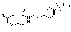 structure of CAS# 16673-34-0, 4-(2-(5-Chloro-2-methoxybenzamido)ethyl)benzenesulfamide;5-Chloro-2-methoxy-N-[2-(4-sulfamoylphenyl)ethyl]benzamide; N-[2-[4-(Aminosulfonyl)phenyl]ethyl]-5-chloro-2-methoxybenzamide