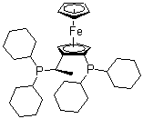 structure of CAS# 167416-28-6, (1R)-1-(Dicyclohexylphosphino)-2-[(1R)-1-(dicyclohexylphosphino)ethyl]ferrocene;(R)-1-[(SP)-2-(Dicyclohexylphosphino)ferrocenyl]ethyldicyclohexylphosphine