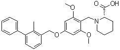 结构式 CAS# 1675201-83-8, (2S)-1-[[2,6-二甲氧基-4-[(2-甲基[1,1'-联苯]-3-基)甲氧基]苯基]甲基]-2-哌啶羧酸