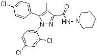 structure of CAS# 168273-06-1, Rimonabant;SR 141716; 5-(4-Chlorophenyl)-1-(2,4-dichlorophenyl)-4-methyl-N-piperidinopyrazole-3-carboxamide
