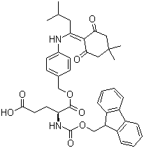 structure of CAS# 172611-75-5, Fmoc-Glu(ODmab)-OH;N-[(9H-Fluoren-9-ylmethoxy)carbonyl]-L-glutamic acid 1-[[4-[[1-(4,4-dimethyl-2,6-dioxocyclohexylidene)-3-methylbutyl]amino]phenyl]methyl] ester