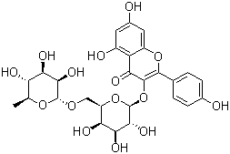 structure of CAS# 17297-56-2, Kaempferol 3-O-robinoside;3-[[6-O-(6-Deoxy-alpha-L-mannopyranosyl)-beta-D-galactopyranosyl]oxy]-5,7-dihydroxy-2-(4-hydroxyphenyl)-4H-1-benzopyran-4-one