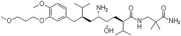 结构式 CAS# 173334-57-1, 阿利克仑; (2S,4S,5S,7S)-5-氨基-N-(2-氨基甲酰基-2-甲基丙基)-4-羟基-2-异丙基-7-[4-甲氧基-3-(3-甲氧基丙氧基)苄基]-8-甲基壬酰胺