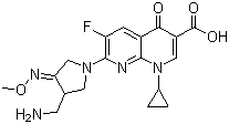 结构式 CAS# 175463-14-6, 吉米沙星; 7-[3-(氨甲基)-4-(甲氧亚氨基)吡咯烷-1-基]-1-环丙基-6-氟-4-氧代-1,4-二氢-1,8-二氮杂萘-3-羧酸