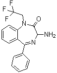 structure of CAS# 177954-78-8, 3-Amino-1,3-dihydro-5-phenyl-1-(2,2,2-trifluoroethyl)-2H-1,4-benzodiazepin-2-one