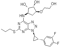 structure of CAS# 1788033-05-5, (1S,2S,3R,5S)-3-[[3-[(1R,2S)-2-(3,4-Difluorophenyl)cyclopropyl]-5-(propylthio)-3H-1,2,3-triazolo[4,5-d]pyrimidin-7-yl]amino]-5-(2-hydroxyethoxy)-1,2-cyclopentanediol