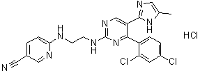 结构式 CAS# 1797989-42-4, 6-[[2-[[4-(2,4-二氯苯基)-5-(5-甲基-1H-咪唑-2-基)-2-嘧啶基]氨基]乙基]氨基]-3-吡啶甲腈盐酸盐
