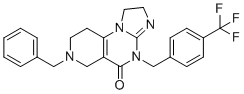 structure of CAS# 1807861-48-8, 2,4,6,7,8,9-Hexahydro-7-(phenylmethyl)-4-[[4-(trifluoromethyl)phenyl]methyl]imidazo[1,2-a]pyrido[3,4-e]pyrimidin-5(1H)-one;ONC212;2,4,6,7,8,9-Hexahydro-7-(phenylmethyl)-4-[[4-(trifluoromethyl)phenyl]methyl]imidazo[1,2-a]pyrido[3,4-e]pyrimidin-5(1H)-one