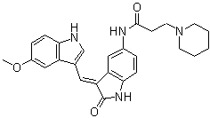 结构式 CAS# 181223-80-3, N-[2,3-二氢-3-[(5-甲氧基-1H-吲哚-3-基)亚甲基]-2-氧代-1H-吲哚-5-基]-1-哌啶丙酰胺