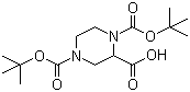 结构式 CAS# 181955-79-3, 1,4-双(N-Boc)哌嗪-2-甲酸; 1,4-双(N-叔丁氧羰基)哌嗪-2-甲酸