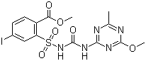 structure of CAS# 185119-76-0, Iodosulfuron-methyl;4-Iodo-2-[3-(4-methoxy-6-methyl-1,3,5-triazin-2-yl)ureidosulfonyl]benzoic acid methyl ester