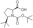 structure of CAS# 185142-24-9, (2S,5S)-N-Boc-5-tert-butylpyrrolidine-2-carboxylic acid;(2S,5S)-1-(tert-Butoxycarbonyl)-5-tert-butylpyrrolidine-2-carboxylic acid; (2S,5S)-5-(1,1-Dimethylethyl)-1,2-pyrrolidinedicarboxylic acid 1-(1,1-dimethylethyl) ester