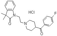 结构式 CAS# 192927-92-7, LY 310762; 1-[2-[4-(4-氟苯甲酰基)-1-哌啶基]乙基]-1,3-二氢-3,3-二甲基-2H-吲哚-2-酮盐酸盐