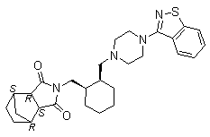 结构式 CAS# 194861-82-0, (3aR,4S,7R,7aS)-rel-2-[[(1R,2S)-2-[[4-(1,2-苯并异噻唑-3-基)-1-哌嗪基]甲基]环己基]甲基]六氢-4,7-甲桥-1H-异吲哚-1,3(2H)-二酮