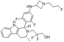 structure of CAS# 1953133-47-5, (1R,3R)-1-[2,6-Difluoro-4-[[1-(3-fluoropropyl)-3-azetidinyl]amino]phenyl]-β,β-difluoro-1,3,4,9-tetrahydro-3-methyl-2H-pyrido[3,4-b]indole-2-propanol;GDC 9545; Giredestrant; RG 6171; RG-6171; RG6171