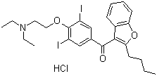 structure of CAS# 19774-82-4, Amiodarone hydrochloride;2-Butyl-3-benzofuranyl-4-[2-(diethylamino)ethoxy]-3,5-diiodophenyl ketone hydrochloride