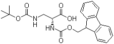 structure of CAS# 198544-42-2, N2-Fmoc-N3-Boc-D-2,3-diaminopropionic acid;Fmoc-Dap(Boc)-OH