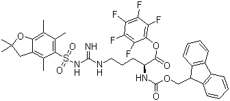 结构式 CAS# 200132-16-7, N-alpha-Fmoc-N-gamma-(2,2,4,6,7-五甲基二氢苯并呋喃-5-磺酰基)-L-精氨酸五氟苯酯; N-alpha-芴甲氧羰基-N-gamma-(2,2,4,6,7-五甲基二氢苯并呋喃-5-磺酰基)-L-精氨酸五氟苯酯