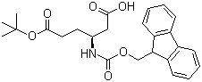 structure of CAS# 203854-49-3, Fmoc-L-beta-homoglutamic acid 6-tert-butyl ester;Fmoc-L-beta-homoglutamic acid(OtBu); (3S)-3-(9H-Fluoren-9-ylmethoxycarbonylamino)-6-[(2-methylpropan-2-yl)oxy]-6-oxohexanoic acid