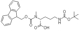 structure of CAS# 2044710-64-5, N5-[(1,1-Dimethylethoxy)carbonyl]-N2-[(9H-fluoren-9-ylmethoxy)carbonyl]-N2-methyl-D-ornithine