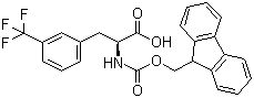 结构式 CAS# 205526-27-8, Fmoc-L-3-三氟甲基苯丙氨酸; N-(9-芴甲氧羰酰基)-L-3-三氟甲基苯丙氨酸