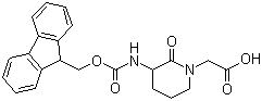 structure of CAS# 209163-25-7, 3-[[(9H-Fluoren-9-ylmethoxy)carbonyl]amino]-2-oxo-1-piperidineacetic acid;Fmoc-(R,S)-3-1-carboxymethyl-2-valerolactame