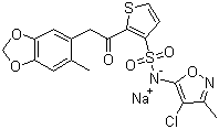 structure of CAS# 210421-74-2, Sitaxsentan sodium;Sodium (4-chloro-3-methyl-1,2-oxazol-5-yl)-[2-[2-(6-methyl-1,3-benzodioxol-5-yl)acetyl]thiophen-3-yl]sulfonylazanide