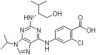 结构式 CAS# 212844-54-7, (2R)-2-[[6-[(3-氯-4-羧基苯基)氨基]-9-(1-甲基乙基)-9H-嘌呤-2-基]氨基]-3-甲基-1-丁醇