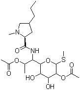 structure of CAS# 2132-62-9, Lincomycin 2,7-diacetate;[6-[2-Acetyloxy-1-[[(2S)-1-methyl-4-propylpyrrolidine-2-carbonyl]amino]propyl]-4,5-dihydroxy-2-methylsulfanyloxan-3-yl] acetate