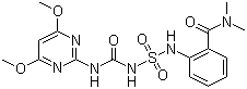 结构式 CAS# 213464-77-8, 嘧苯胺磺隆; 1-(4,6-二甲氧基嘧啶-2-基)-3-[2-(二甲基氨基甲酰基)苯氨基磺酰基]脲