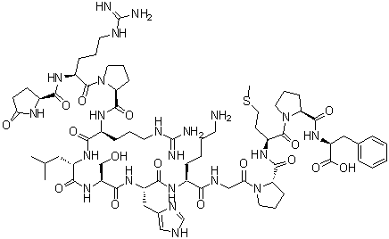 structure of CAS# 217082-60-5, Pyr-apelin-13;5-Oxo-L-prolyl-L-arginyl-L-prolyl-L-arginyl-L-leucyl-L-seryl-L-histidyl-L-lysylglycyl-L-prolyl-L-methionyl-L-prolyl-L-phenylalanine