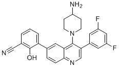 structure of CAS# 2172870-89-0, 3-[4-(4-Amino-1-piperidinyl)-3-(3,5-difluorophenyl)-6-quinolinyl]-2-hydroxybenzonitrile;Paltusotine