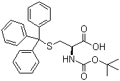 结构式 CAS# 21947-98-8, N-叔丁氧羰基-S-三苯甲基-L-半胱氨酸