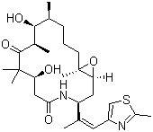 structure of CAS# 219989-84-1, Ixabepilone;(1R,5S,6S,7R,10S,14S,16S)-6,10-Dihydroxy-1,5,7,9,9-pentamethyl-14-[(E)-1-(2-methyl-1,3-thiazol-4-yl)prop-1-en-2-yl]-17-oxa-13-azabicyclo[14.1.0]heptadecane-8,12-dione