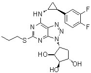 structure of CAS# 220347-05-7, (1S,2R,3S,4R)-4-[7-[[(1R,2S)-2-(3,4-Difluorophenyl)cyclopropyl]amino]-5-(propylthio)-3H-1,2,3-triazolo[4,5-d]pyrimidin-3-yl]-1,2,3-cyclopentanetriol;AR-C 124910XX; Fluometacyl