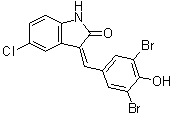 结构式 CAS# 220904-99-4, 5-氯-3-(3,5-二溴-4-羟基亚苄基)-1,3-二氢吲哚-2-酮