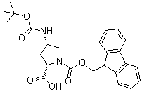 structure of CAS# 221352-74-5, (2S,4S)-4-[[(1,1-Dimethylethoxy)carbonyl]amino]-1,2-pyrrolidinedicarboxylic acid 1-(9H-fluoren-9-ylmethyl) ester