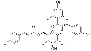 structure of CAS# 22153-44-2, Tribuloside A;5,7-Dihydroxy-2-(4-hydroxyphenyl)-3-[[6-O-[3-(4-hydroxyphenyl)-1-oxo-2-propen-1-yl]-beta-D-glucopyranosyl]oxy]-4H-1-benzopyran-4-one