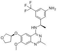 structure of CAS# 2230836-55-0, N-((R)-1-(3-amino-5-(trifluoromethyl)phenyl)ethyl)-7-methoxy-2-methyl-6-(((S)-tetrahydrofuran-3-yl)oxy)quinazolin-4-amine