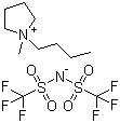structure of CAS# 223437-11-4, 1-Butyl-1-methylpyrrolidinium bistriflimide;Butylmethylpyrrolidinium bis(trifluoromethanesulfonyl)imide; Butylmethylpyrrolidinium bis(trifluoromethylsulfonyl)imide; N,N-Butylmethylpyrrolidinium bis(trifluoromethanesulfonyl)amide; N,N-Butylmethylpyrrolidinium bis(trifluoromethanesulfonyl)imide