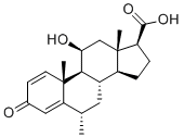 structure of CAS# 229019-44-7, Methylprednisolone EP Impurity E;20-Carboxymethylprednisolone;(6S,8S,9S,10R,11S,13S,14S,17S)-11-hydroxy-6,10,13-trimethyl-3-oxo-6,7,8,9,11,12,14,15,16,17-decahydrocyclopenta[a]phenanthrene-17-carboxylic acid