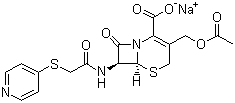 结构式 CAS# 24356-60-3, 头孢匹林钠; (6R,7R)-3-(乙酰氧甲基)-8-氧代-7-[(2-吡啶-4-基硫乙酰)氨基]-5-硫杂-1-氮杂双环[4.2.0]辛-2-烯-2-甲酸钠