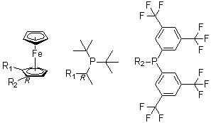 structure of CAS# 246231-79-8, (2R)-1-[(1R)-1-[Bis(1,1-dimethylethyl)phosphino]ethyl]-2-[bis[4-(trifluoromethyl)phenyl]phosphino]ferrocene