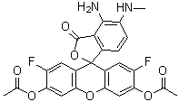 structure of CAS# 254109-22-3, 4-Amino-5-methylamino-2',7'-difluorofluorescein diacetate;3',6'-Bis(acetyloxy)-4-amino-2',7'-difluoro-5-(methylamino)spiro[isobenzofuran-1(3H),9'-[9H]xanthen]-3-one; DAF-FM DA