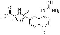 structure of CAS# 256477-09-5, N-[[1-[(Aminoiminomethyl)amino]-4-chloro-7-isoquinolinyl]sulfonyl]-2-methylalanine