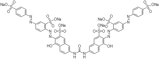 structure of CAS# 2610-10-8, Direct Red 80;Hexasodium 7,7'-(carbonyldiimino)bis[4-hydroxy-3-[[2-sulphonato-4-[(4-sulphonatophenyl)azo]phenyl]azo]naphthalene-2-sulphonate]