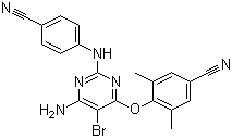 结构式 CAS# 269055-15-4, 依曲韦林; 4-[[2-[(4-氰基苯基)氨基]-5-溴-6-氨基]-4-嘧啶基氧基]-3,5-二甲基苯腈
