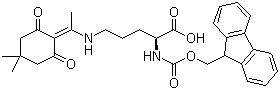structure of CAS# 269062-80-8, N-Fmoc-(N'-1-(4,4-dimethyl-2,6-dioxocyclohex-1-ylidene)ethyl)-L-ornithine;Fmoc-Orn(Dde)-OH; Fmoc-(Nd-1-(4,4-dimethyl-2,6-dioxocyclohex-1-ylidene)ethyl)-L-ornithine