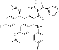 structure of CAS# 272778-12-8, 3-[(2R,5S)-5-(4-Fluorophenyl)-2-[(S)-[(4-fluorophenyl(amino)]][4-[trimethylsilyl]-oxy]phenyl]methyl]-1-oxo-5-[(trimethylsily)-oxy]pentyl]-4-phenyl-(4S)-2-oxazolidinone;(4S)-3-[(2R,5S)-2-[(S)-(4-fluoroanilino)-(4-trimethylsilyloxyphenyl)methyl]-5-(4-fluorophenyl)-5-trimethylsilyloxypentanoyl]-4-phenyl-1,3-oxazolidin-2-one